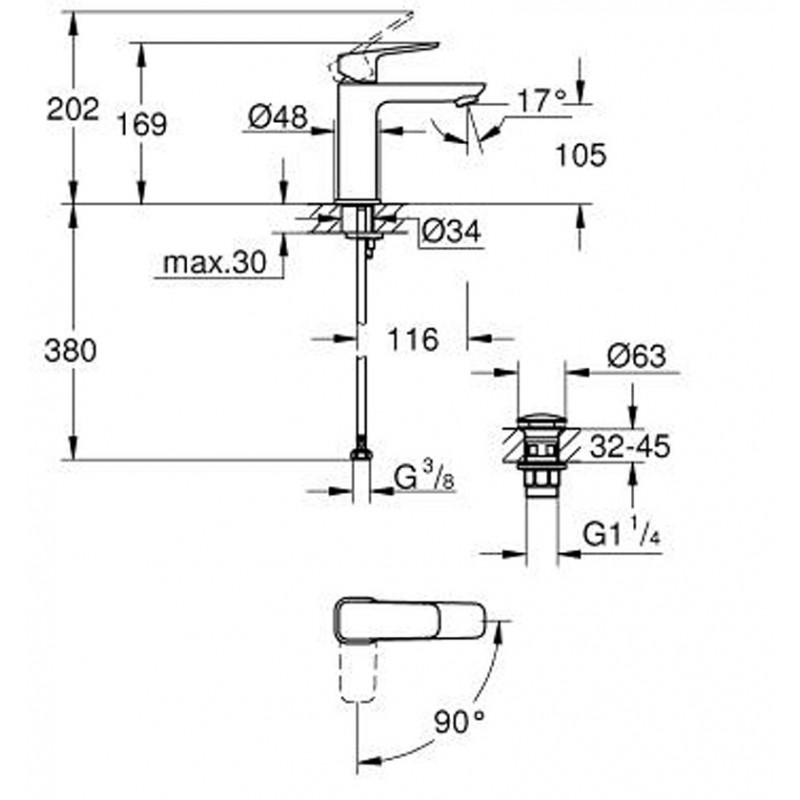 ΜΠΑΤΑΡΙΑ ΝΙΠΤΗΡΟΣ CUBEO CHROME Μ-SIZE (1017570000) ΜΕ ΑΥΤ. ΒΑΛΒ. 1/4 GROHE