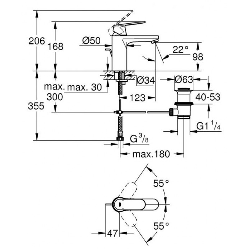 ΜΠΑΤΑΡΙΑ ΝΙΠΤΗΡΟΣ EUROSMART COSMOPOLITAN CHROME (23325000) ΜΕ ΑΥΤ. ΒΑΛΒ. 1/4" GROHE