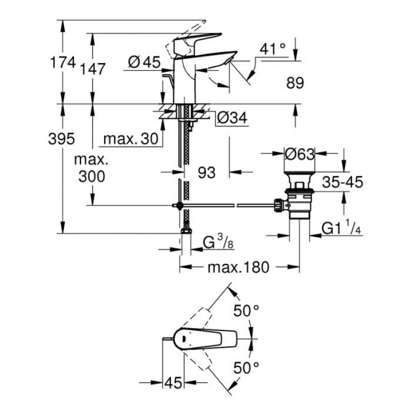 ΜΠΑΤΑΡΙΑ ΝΙΠΤΗΡΟΣ BAUEDGE CHROME (23328001) ΜΕ ΑΥΤ. ΒΑΛΒ. 1/4¨ GROHE