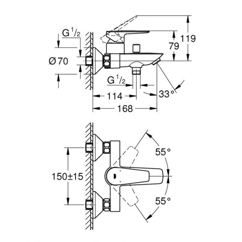 ΜΠΑΤΑΡΙΑ ΛΟΥΤΡΟΥ BAUEDGE ΣΕΤ CHROME (23604001+26406001) GROHE