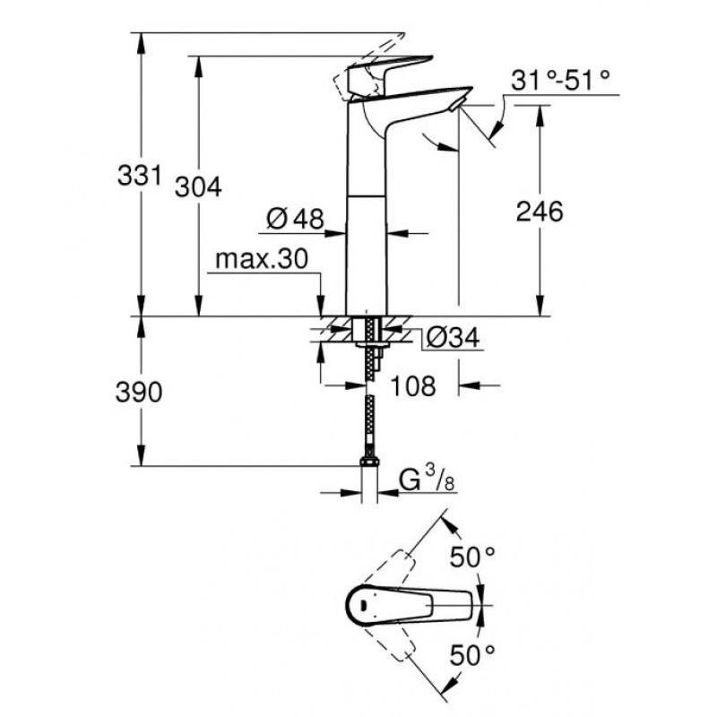 ΜΠΑΤΑΡΙΑ ΝΙΠΤΗΡΟΣ ΨΗΛΗ BAUEDGE CHROME (23761001) GROHE