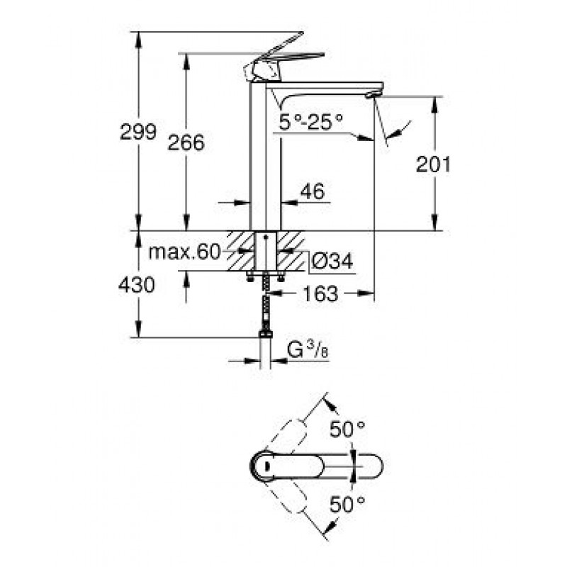 ΜΠΑΤΑΡΙΑ ΝΙΠΤΗΡΟΣ ΨΗΛΗ EUROSMART COSMOPOLITAN CHROME (23921000) GROHE