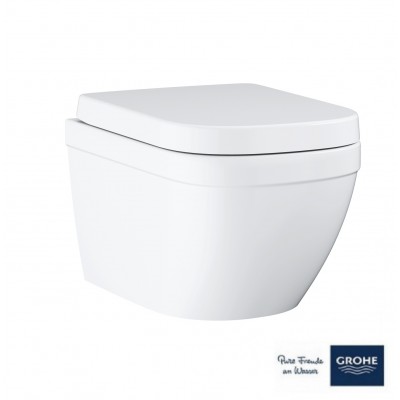 ΣΕΤ ΛΕΚΑΝΗ ΚΡΕΜΑΣΤΗ EURO CERAMIC ALPINE WHITE RIMLESS ΜΕ ΚΑΠΑΚΙ SOFT CLOSE (39554000) 54CM GROHE 