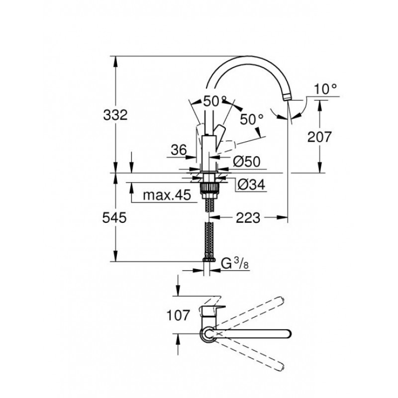 ΜΠΑΤΑΡΙΑ ΚΟΥΖΙΝΑΣ BAUEDGE CHROME (31367001) GROHE