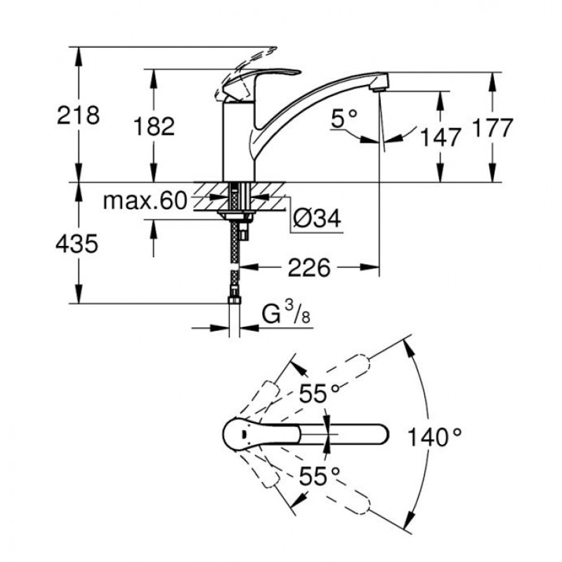 ΜΠΑΤΑΡΙΑ ΚΟΥΖΙΝΑΣ EUROSMART CHROME (33281003) GROHE