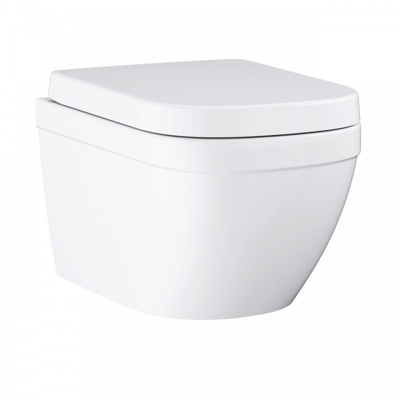 ΣΕΤ ΛΕΚΑΝΗ ΚΡΕΜΑΣΤΗ EURO CERAMIC WHITE GLOSSY RIMLESS ΜΕ ΚΑΠΑΚΙ SOFT CLOSE (39554000) GROHE 
