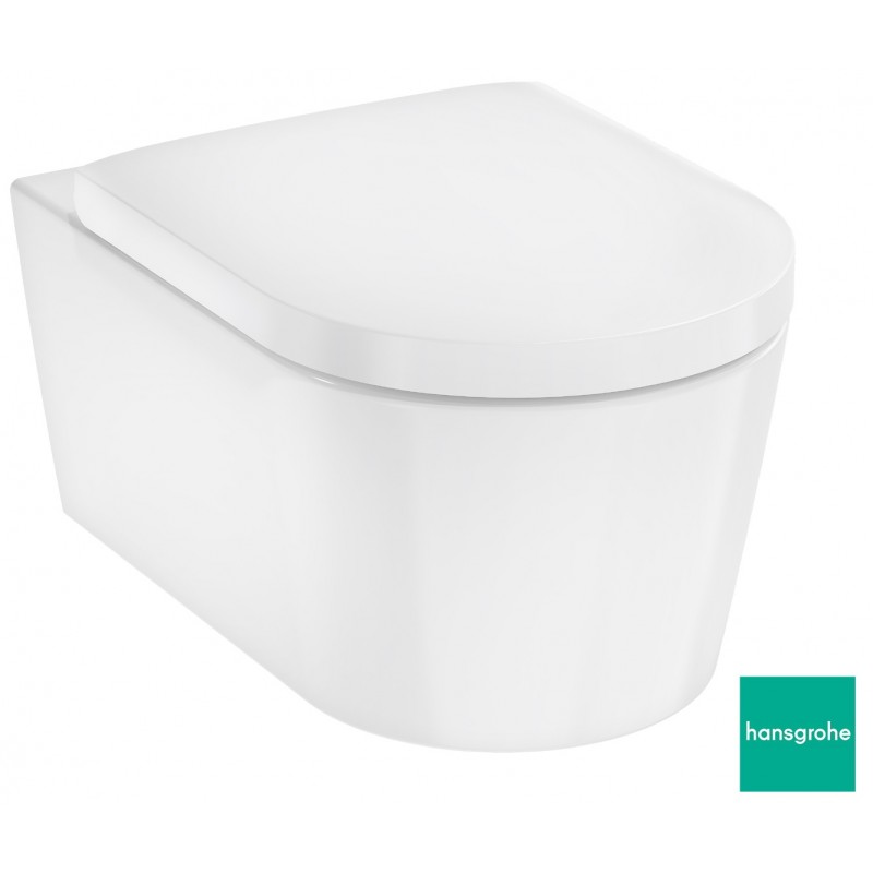 ΣΕΤ ΛΕΚΑΝΗ ΚΡΕΜΑΣΤΗ ELUPURA WHITE GLOSSY AQUAFLASH ΜΕ ΚΑΠΑΚΙ SOFT CLOSE 54CM HANSGROHE