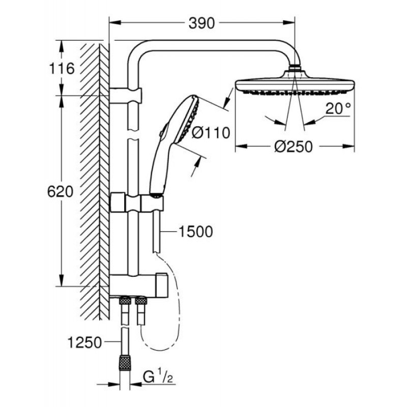ΣΤΗΛΗ ΝΤΟΥΖ TEMPESTA SYSTEM 250 ΜΕ ΔΙΑΝΟΜΕΑ CHROME (26980001) GROHE