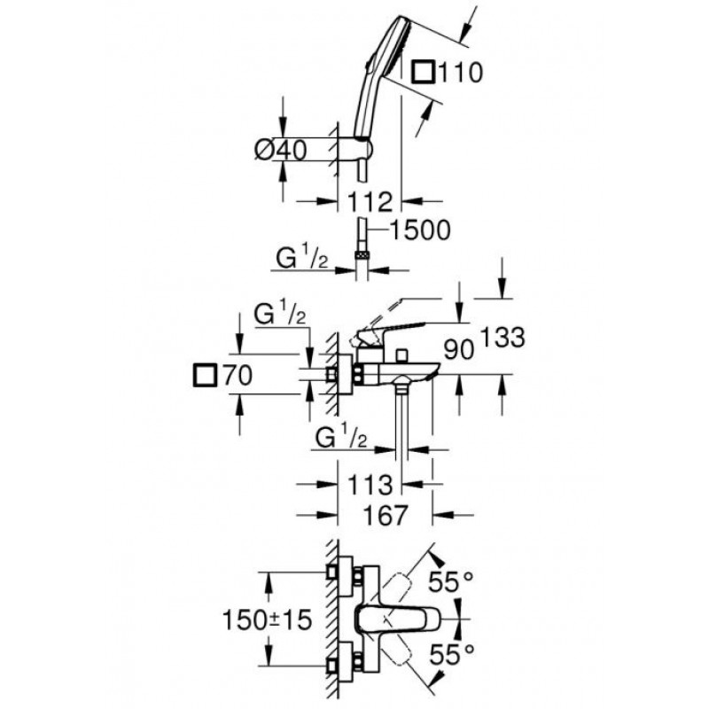 ΜΠΑΤΑΡΙΑ ΛΟΥΤΡΟΥ CUBEO ΣΕΤ BLACK MATT (1018142430) GROHE