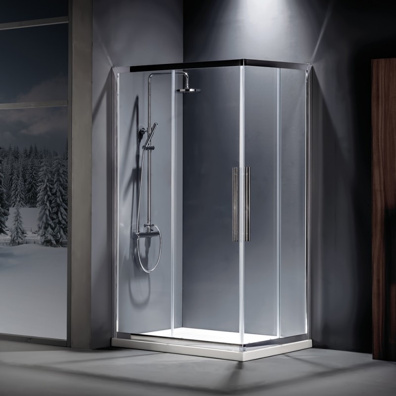 ΚΑΜΠΙΝΑ ΠΑΡΑΛΛΗΛΟΓΡΑΜΜΗ FLOW CORNER ENTRY CLEAN GLASS CHROME 80Χ110Χ195CM