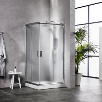 ΚΑΜΠΙΝΑ ΤΕΤΡΑΓΩΝΗ NEW TEMA FROSTED CHROME 72Χ72Χ180CM