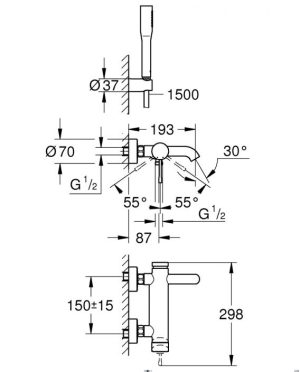 ΜΠΑΤΑΡΙΑ ΛΟΥΤΡΟΥ ESSENCE ΣΕΤ CHROME (25249001) GROHE - Image 2