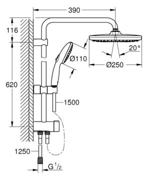 ΣΤΗΛΗ ΝΤΟΥΖ TEMPESTA SYSTEM 250 ΜΕ ΔΙΑΝΟΜΕΑ CHROME (26980001) GROHE - Image 4