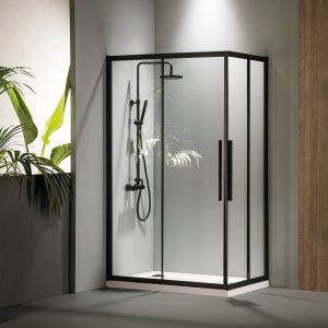 ΚΑΜΠΙΝΑ ΠΑΡΑΛΛΗΛΟΓΡΑΜΜΗ FLOW CORNER ENTRY CLEAN GLASS BLACK MAT 80Χ120Χ195CM