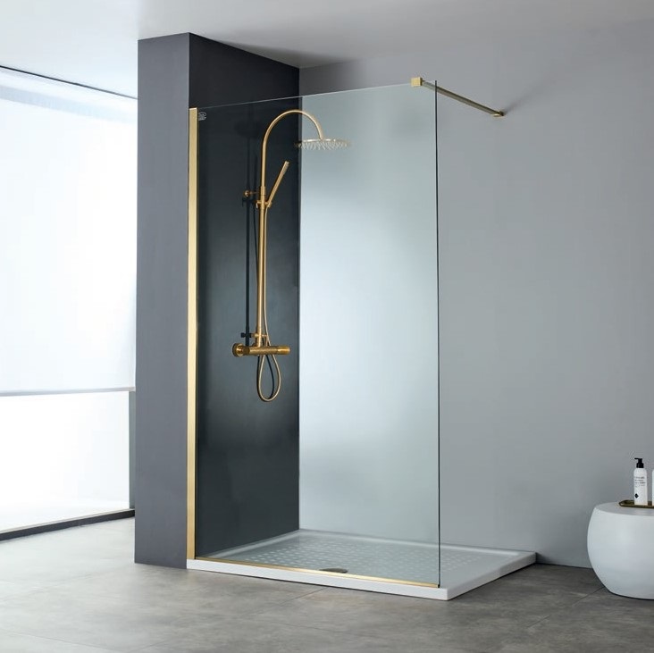 iwis202-1.jpg ΚΑΜΠΙΝΑ ΕΛΕΘΕΥΡΗΣ ΤΟΠΟΘΕΤΗΣΗΣ WALK-IN CLEAN GLASS BRUSHED GOLD PVD 100X200CM - Image 1