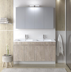Σετ Πάγκου OMEGA 120cm με Διπλό Νιπτήρα χρ.BEIGE OAK S3BOM120BO0D - Image 2