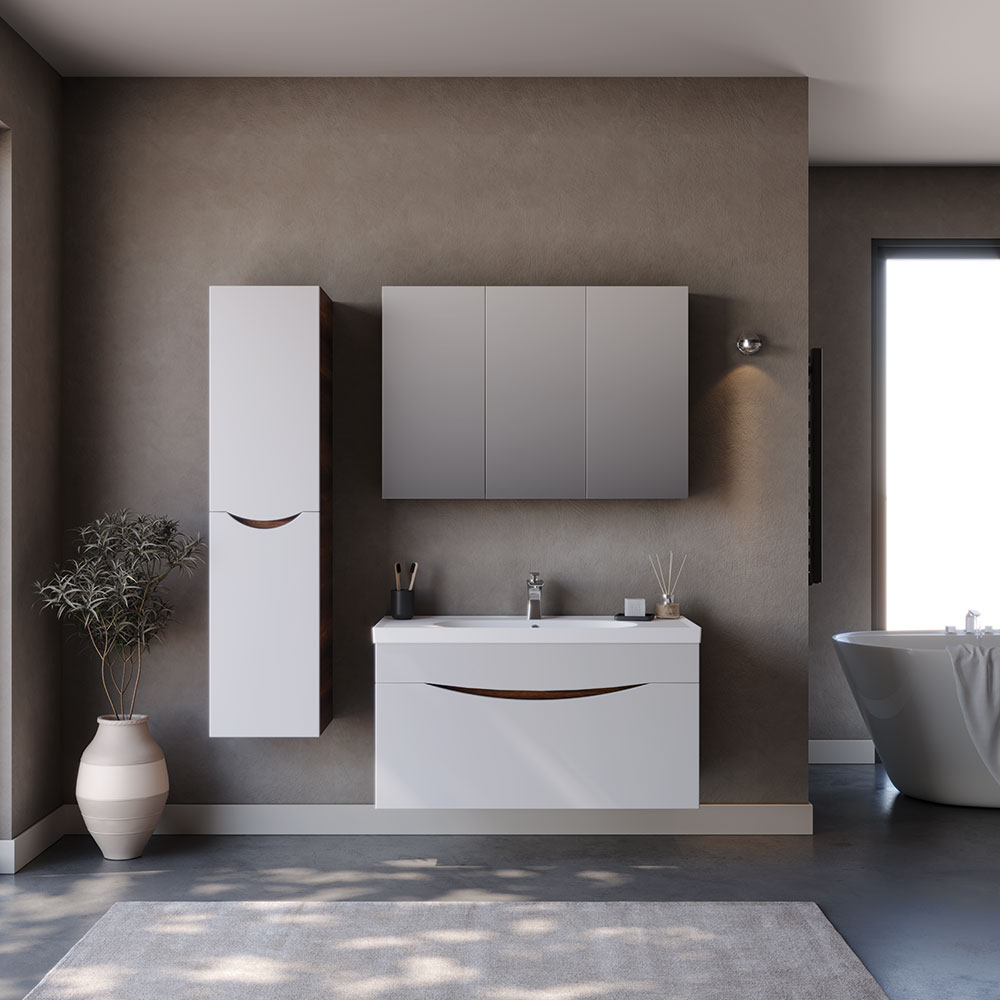 SMILE-100-BEYAZ-1 Σετ Έπιπλο Μπάνιου SMILE Λευκό / Barok MDF 18mm Λάκα 100 9SSMI100WBM - Image 1