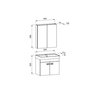 Σετ Έπιπλο Μπάνιου NEON Ανθρακί MDF 18mm 60 9SNEO060ANM - Image 2