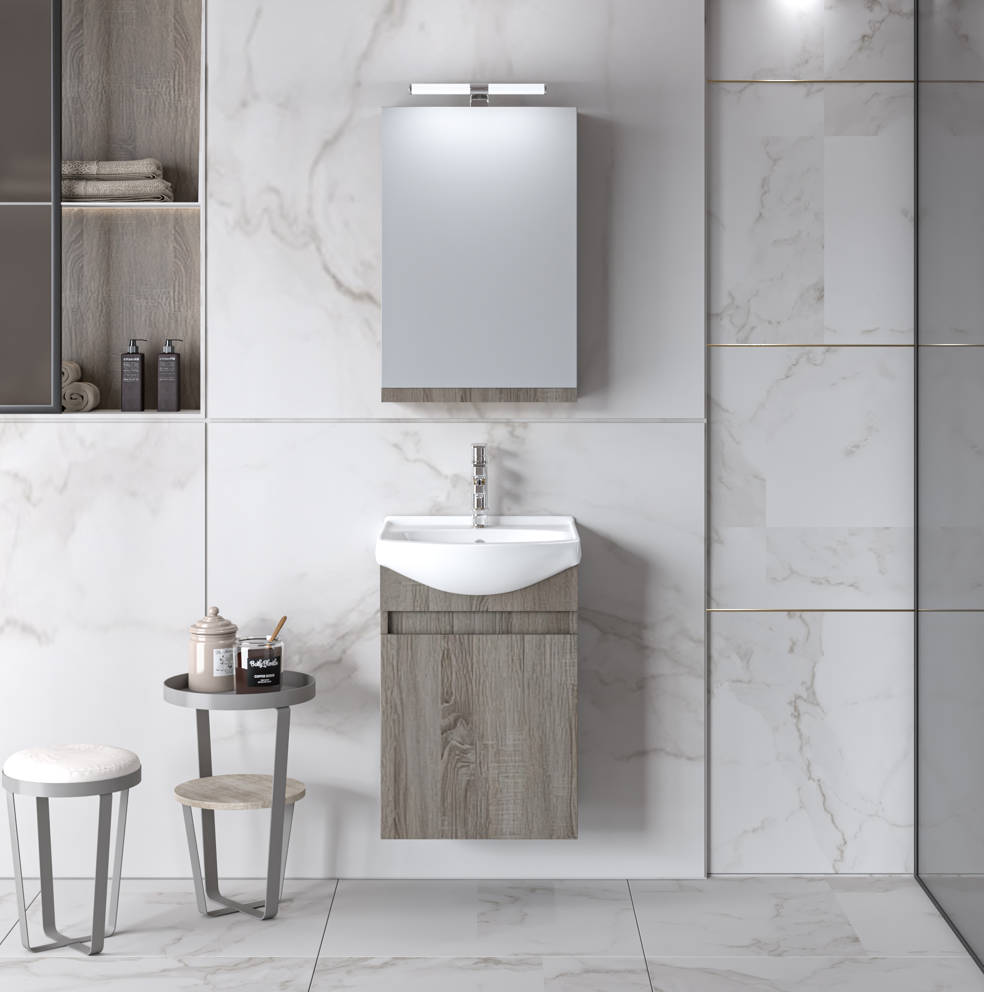 room_siena_Sonoma_Dark_45-1 Σετ Έπιπλο Μπάνιου SIENA SONOMA DARK 45 9SSI045SD0W Πάγκο 45x31x60cm, Νιπτήρας 45x37cm - Image 1