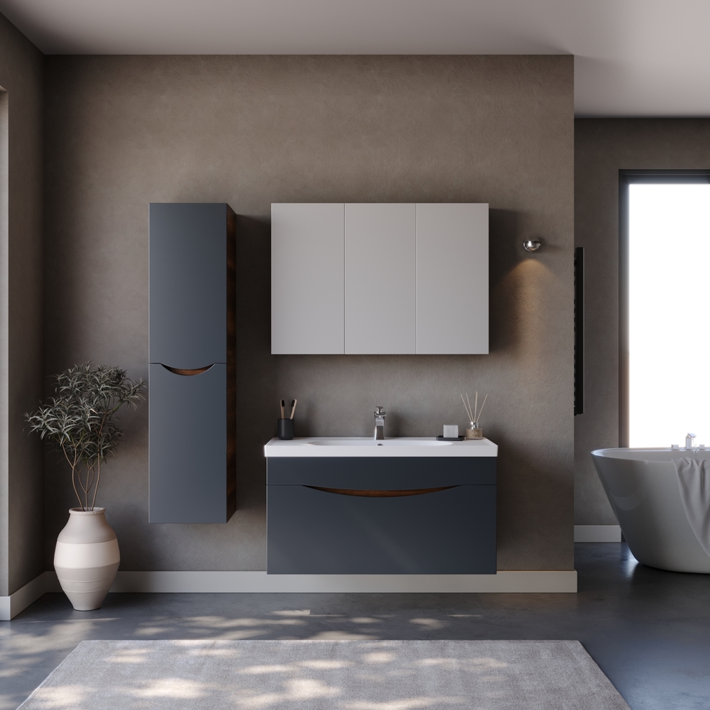 smile-100 Σετ Έπιπλο Μπάνιου SMILE Ανθρακί / Barok MDF 18mm Λάκα 100 9SSMI100ABM - Image 1